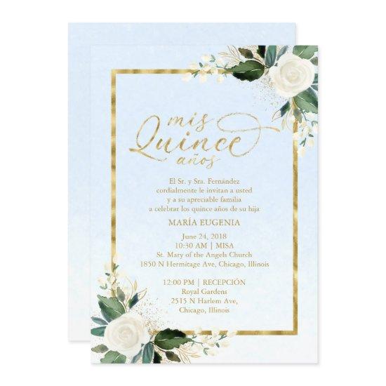 Quinceanera  Spanish Blue Gold Foil