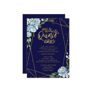 Quinceanera  Spanish Dark Blue Gold Foil