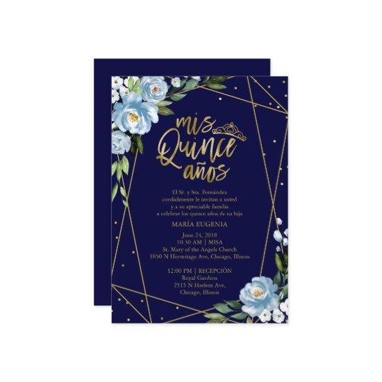 Quinceanera  Spanish Dark Blue Gold Foil