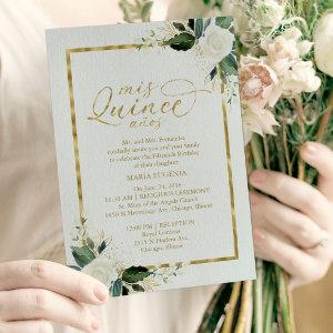 Quinceanera  White Gold Foil Floral
