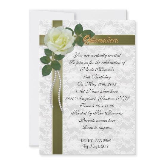 Quinceanera  White rose and green ribbon