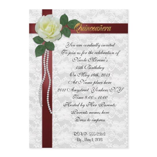 Quinceanera  White rose and red ribbon