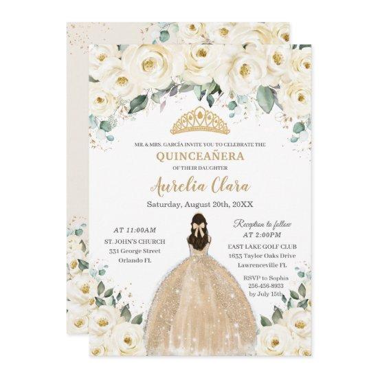 Quinceañera Ivory Floral Champagne Dress Princess