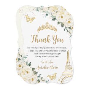 Quinceañera Ivory Floral Paris Eiffel Sweet 16 Thank You Card