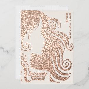 Quinceañera Ivory Girl Silhouette Hearts Rose Gold Foil Holiday Card