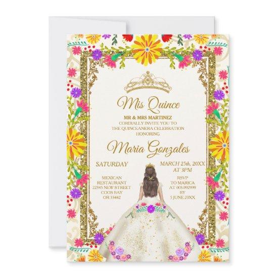 Quinceanera Ivory White Colorful Flowers Birthday