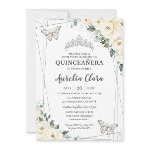 Quinceañera Ivory White Floral Butterflies Crown I