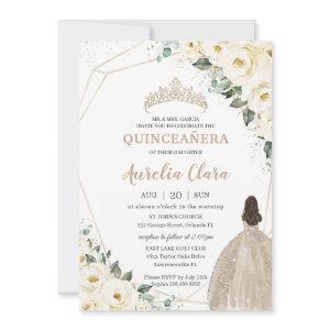 Quinceañera Ivory White Floral Champagne Dress