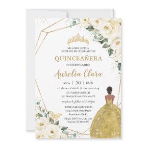 Quinceañera Ivory White Floral Gold Brown Princess