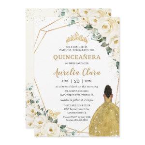 Quinceañera Ivory White Floral Gold Brown Princess