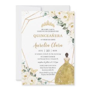 Quinceañera Ivory White Floral Gold Dress Princess