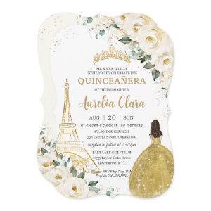 Quinceañera Ivory White Floral Paris Gold Princess