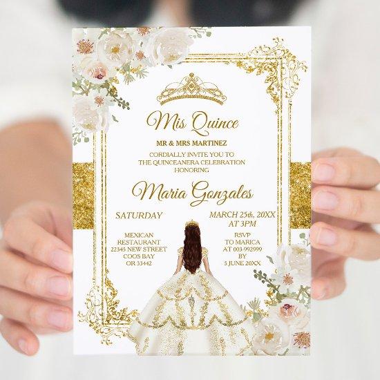 Quinceanera Ivory White Gold Floral Birthday Crown