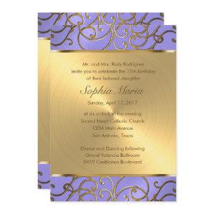 Quinceanera Lavender Purple and Gold Filigree