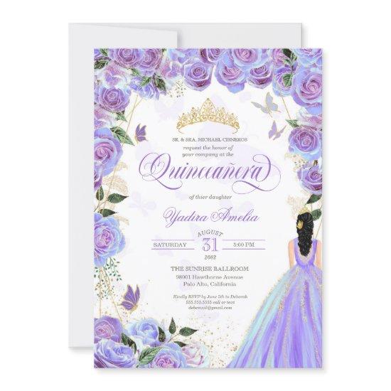 Quinceanera Lavender Purple Elegant Butterfly  Inv