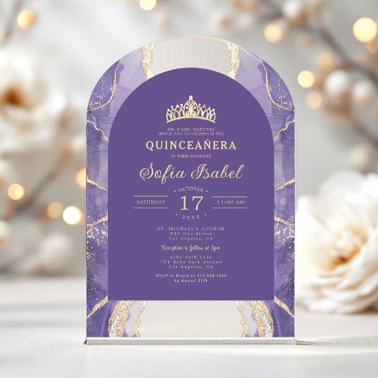 Quinceañera Lavender Purple Gold Agate Elegant Acrylic