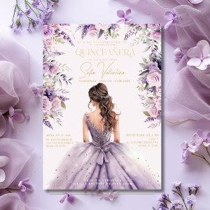Quinceañera Lavender Purple Lilac Floral Gown Gold