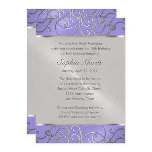 Quinceanera Lavender Purple Silver Filigree Swirls