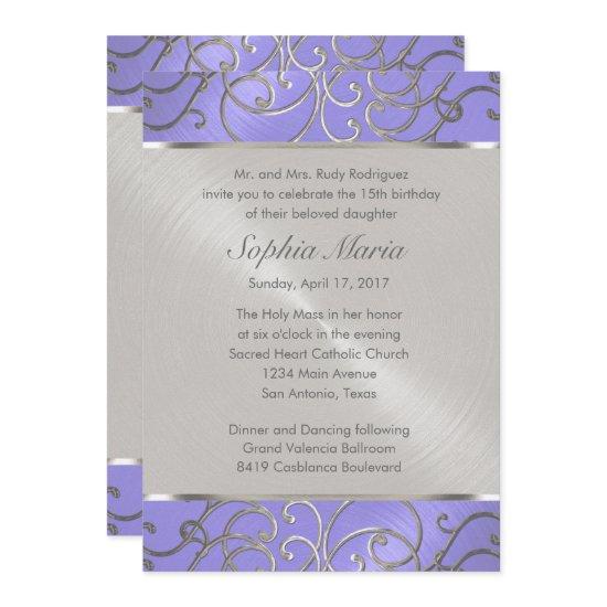 Quinceanera Lavender Purple Silver Filigree Swirls