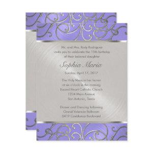 Quinceanera Lavender Purple Silver Filigree Swirls