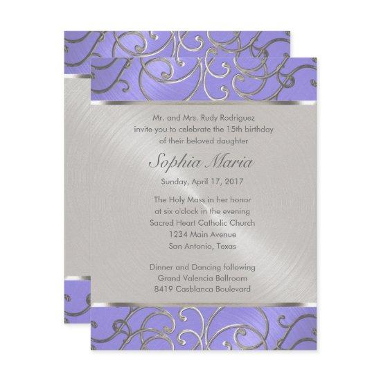 Quinceanera Lavender Purple Silver Filigree Swirls