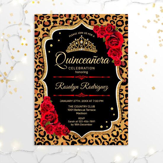 Quinceanera - Leopard Print Gold Red