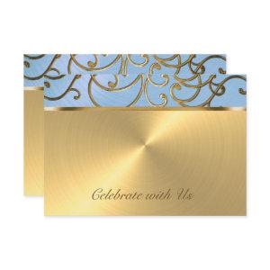 Quinceanera Light Blue and Gold Filigree Swirls