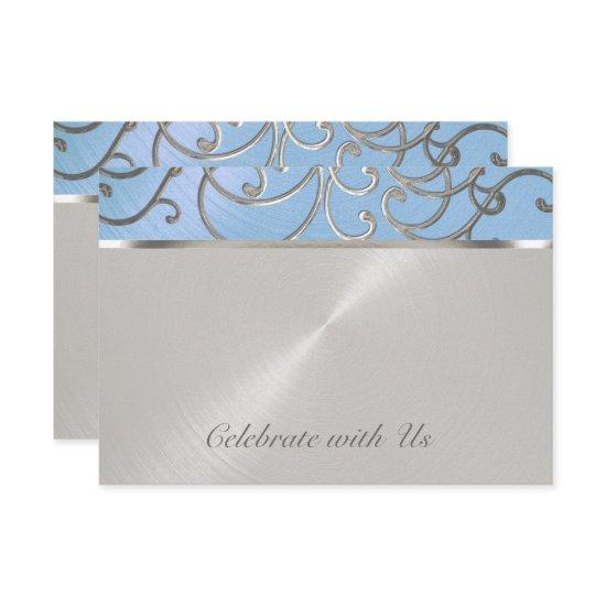 Quinceanera Light Blue and Silver Filigree Swirls