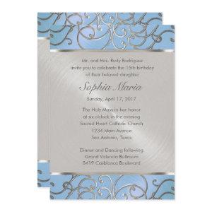 Quinceanera Light Blue and Silver Filigree Swirls