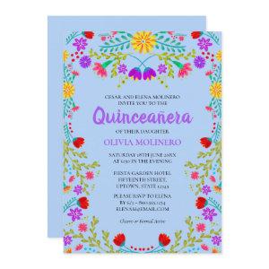 Quinceanera Light Blue Mexican Flowers Birthday