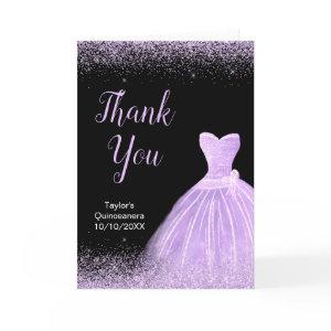 Quinceanera Light Purple Dress Faux Glitter Thank You Card