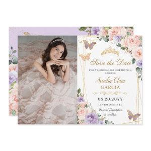 Quinceañera Lilac Blush Floral Birthday Photo Save The Date