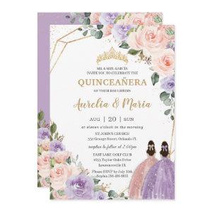 Quinceañera Lilac Blush Floral Rose Gold Twins