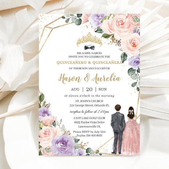 Quinceañera Lilac Blush Floral Twins Boy Girl