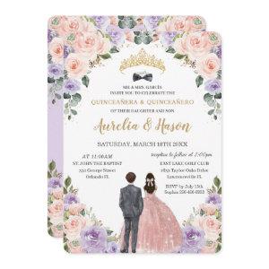 Quinceañera Lilac Blush Flowers Twins Boy Girl