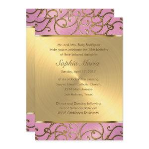 Quinceanera Lilac Pink and Gold Filigree Swirls