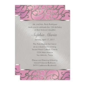 Quinceanera Lilac Pink and Silver Filigree Swirls