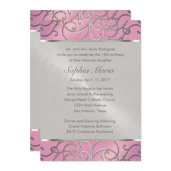 Quinceanera Lilac Pink and Silver Filigree Swirls