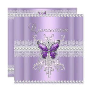 Quinceanera Lilac Pink Pearl Lace Butterfly
