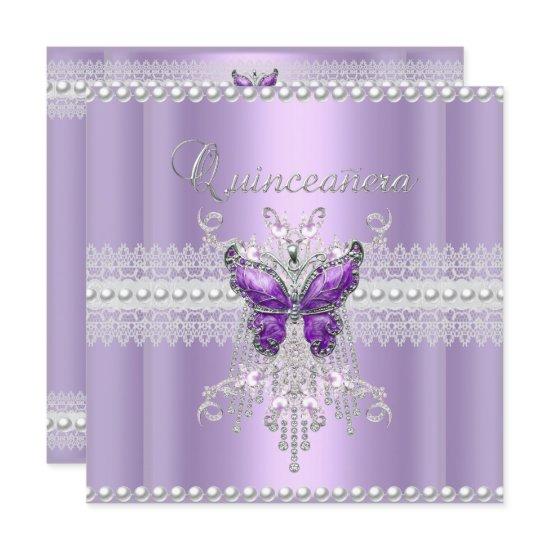 Quinceanera Lilac Pink Pearl Lace Butterfly