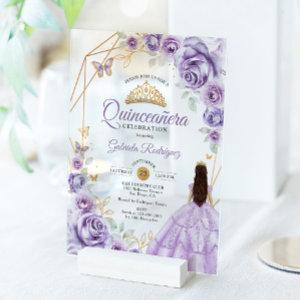 Quinceanera Lilac Purple Dress Floral Gold Acrylic