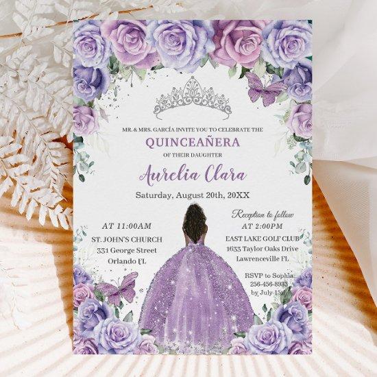 Quinceañera Lilac Purple Flowers Brown Princess