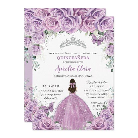 Quinceañera Lilac Purple Flowers Butterflies Crown