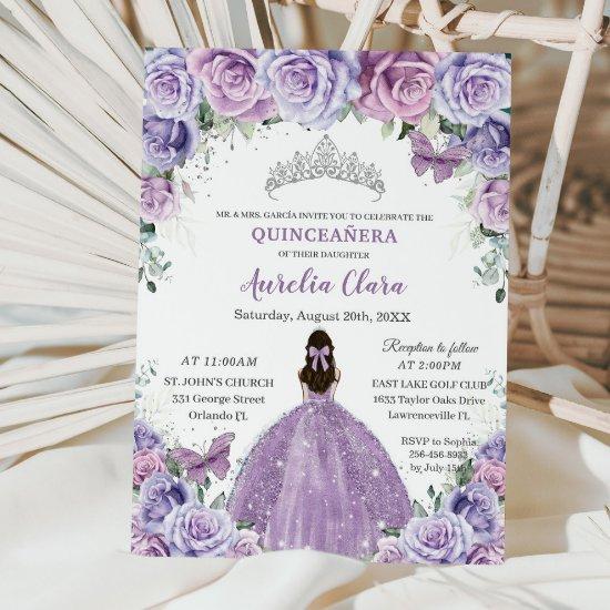 Quinceañera Lilac Purple Flowers Butterflies Crown