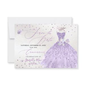 Quinceanera Lilac Purple Glitter Gown Save Date