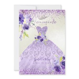 Quinceanera Lilac Purple Silver Glitter Gown Invit