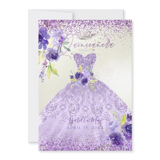 Quinceanera Lilac Purple Silver Glitter Gown Invit