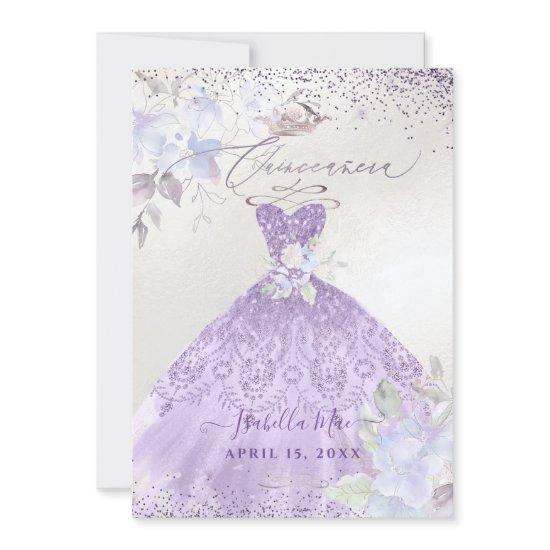 Quinceanera Lilac Purple Silver Glitter Gown
