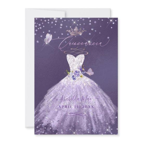 Quinceanera Lilac Purple Silver Glitter Gown