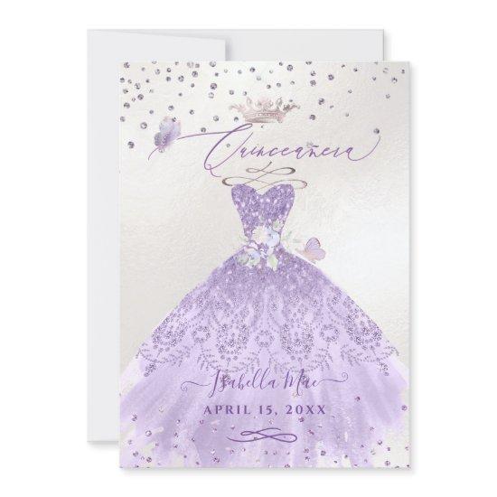 Quinceanera Lilac Purple Silver Glitter Gown